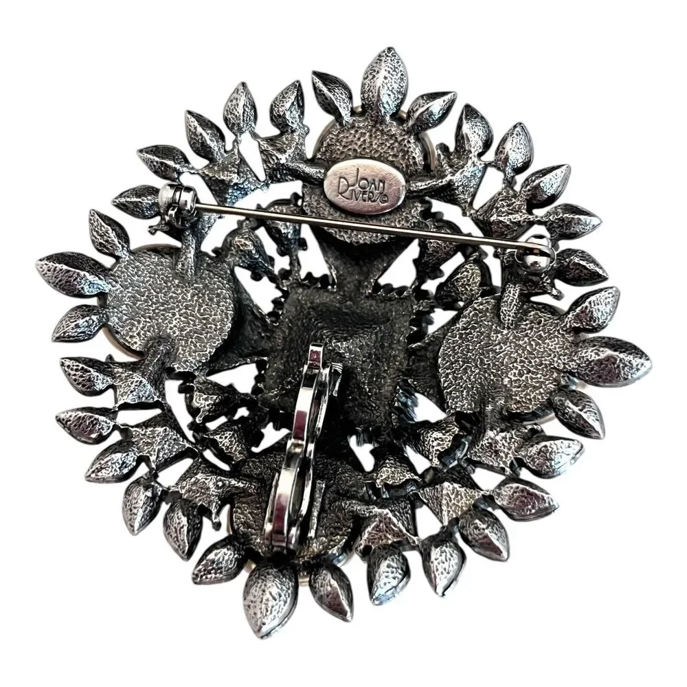 Vintage 1990s Joan Rivers Maltese Cross Brooch Enhancer Crystal Pearl - 8K